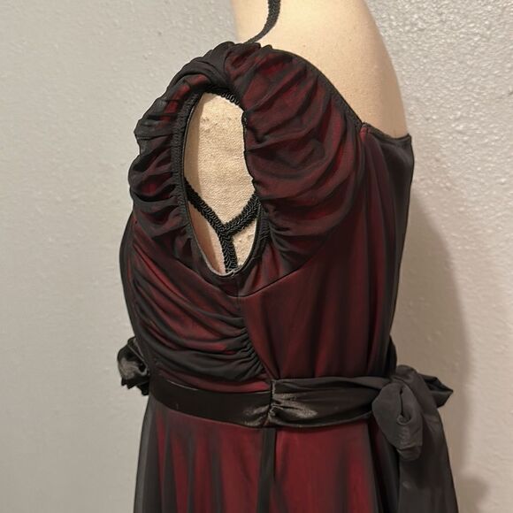 Vintage Jody California knee length red black sheer dress size 13/14 - Picture 4 of 12